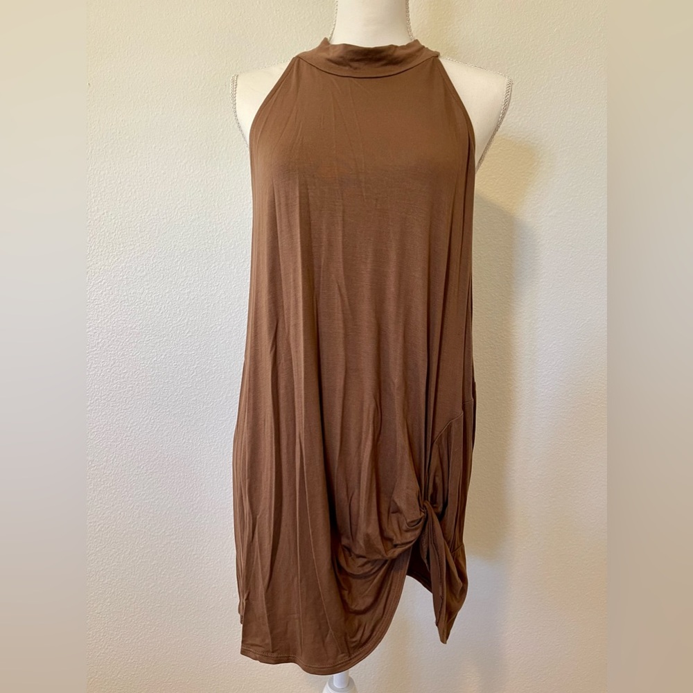 Boho Halter Tunic Length Top XL Sleeveless Brown Summer Festival